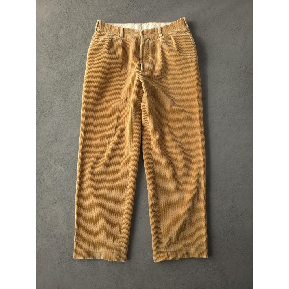 Vintage 1980s Made In France 100% Cotton Beige Pleated Corduroy Pants 32 x 27